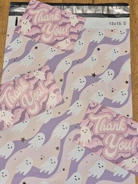 Poly Mailers SET 20 - 12x15.5 + 20 - 4x6 Thank You Cards Ghosts Halloween Fall